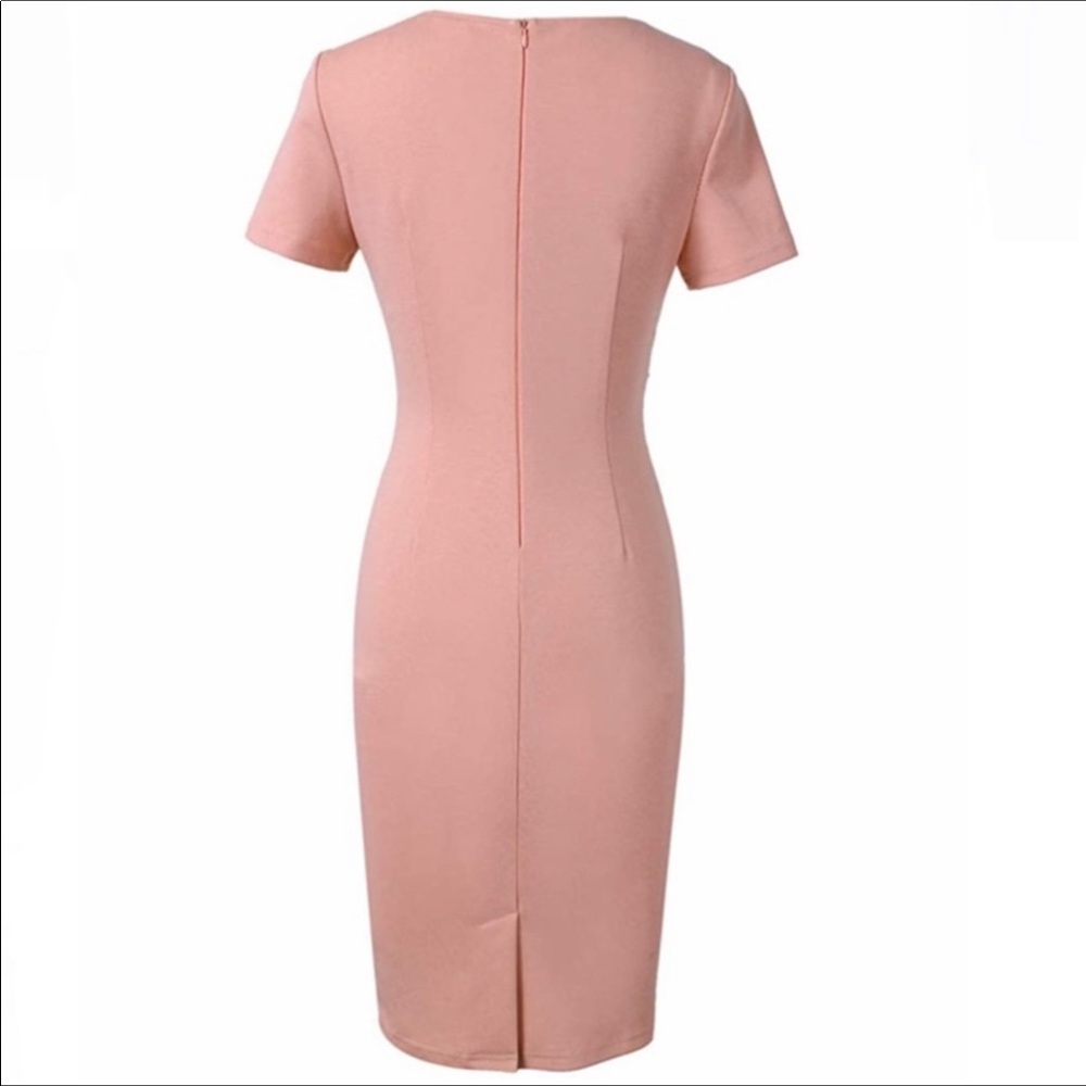 NWT bow pleat waist sheath vintage blush dress Med - Picture 3 of 10
